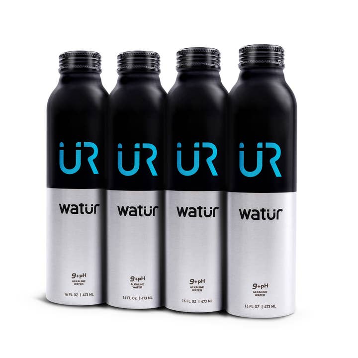 ÜR WATÜR, Inc. - Wholesale Sparkling Water - UR Watur - 4 x 16oz - 9+pH Alkaline Water - Aluminum Can