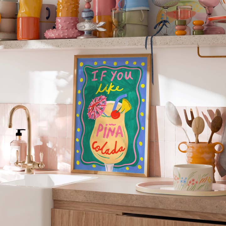 Pina Colada Cocktail Colourful Art Print | Cocktail Recipe for wholesale by Kerrie Illustrates