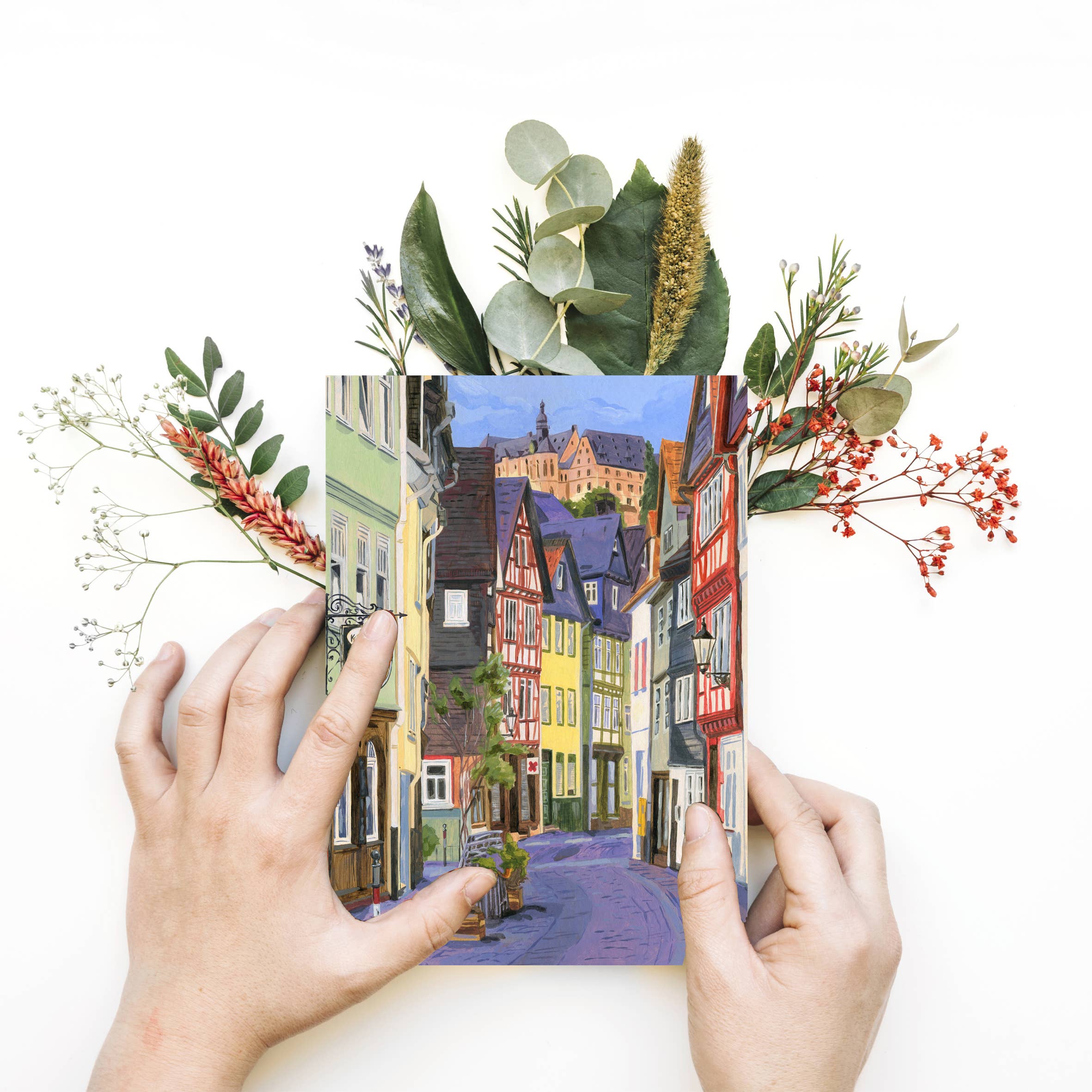 Atelier No.1 - Vente Cartes postales - Carte postale, DIN A6, paysage, peinture acrylique, vieille ville1