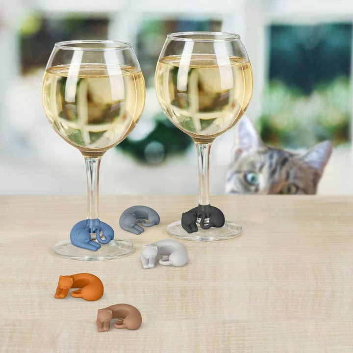 Fred & Friends - Wholesale Wine/Cocktail Glass Markers - Wine Lives - Cat Drink Markers