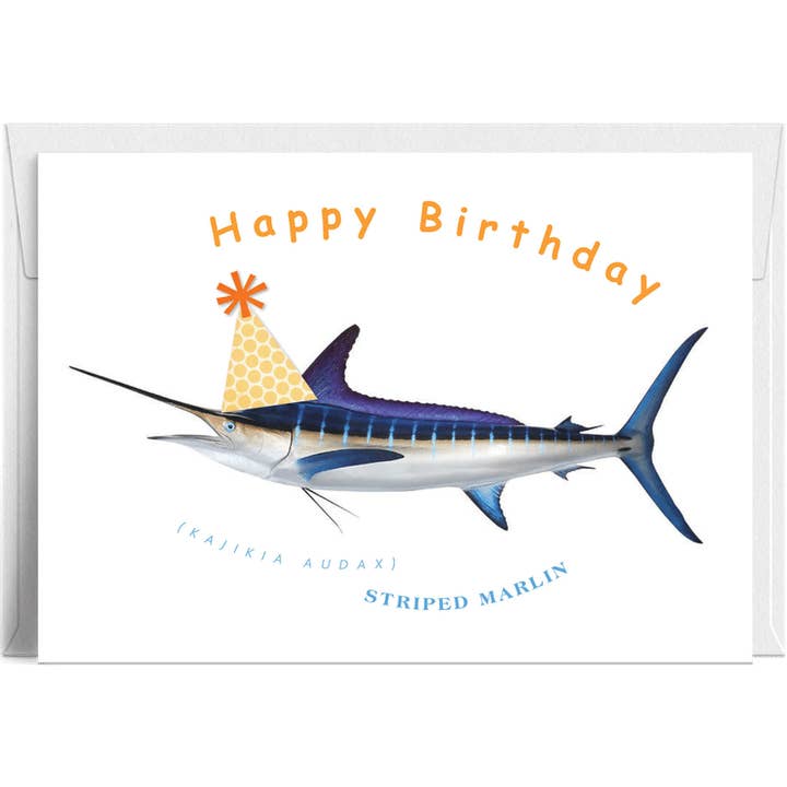 Lilybart LLC - Wholesale Birthday Card - "Happy Birthday Striped Marlin" Fishing Birthday Card