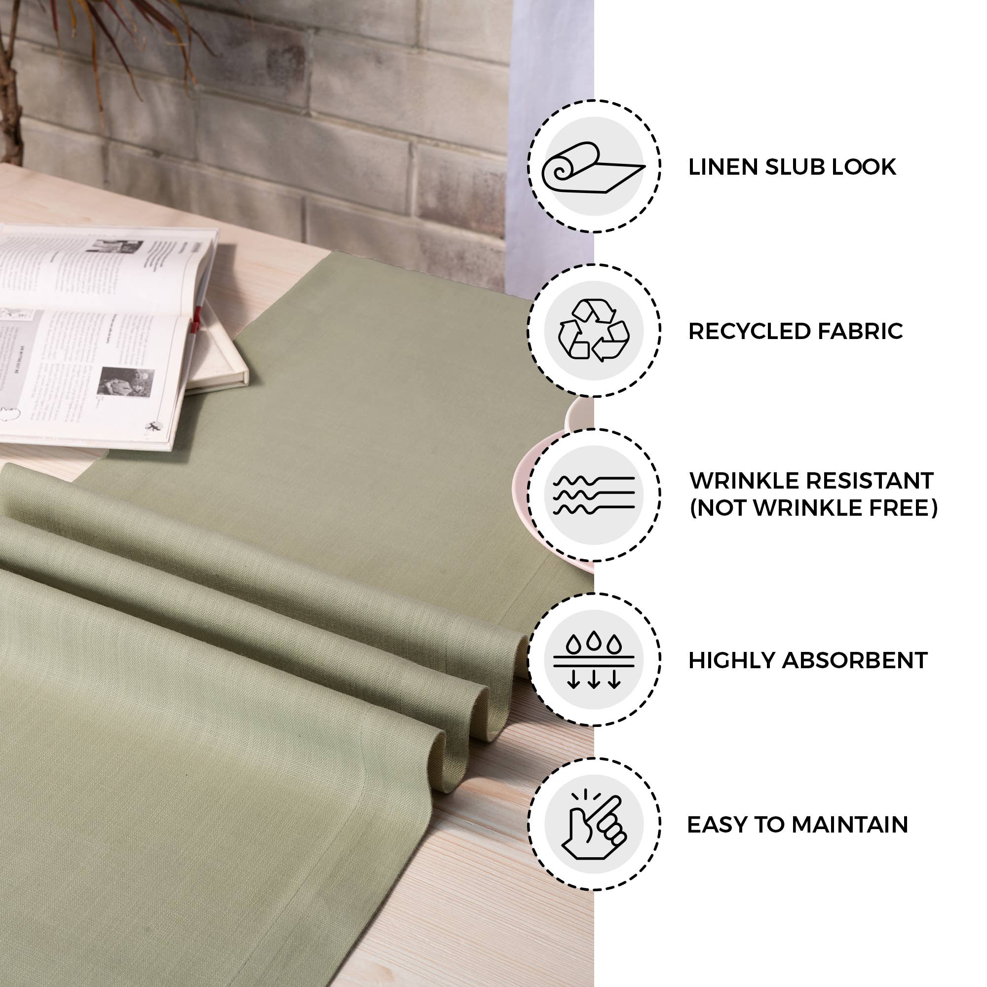 D'Moksha - Vente Chemins de table - Chemin de table vert sauge en lin synthétique3