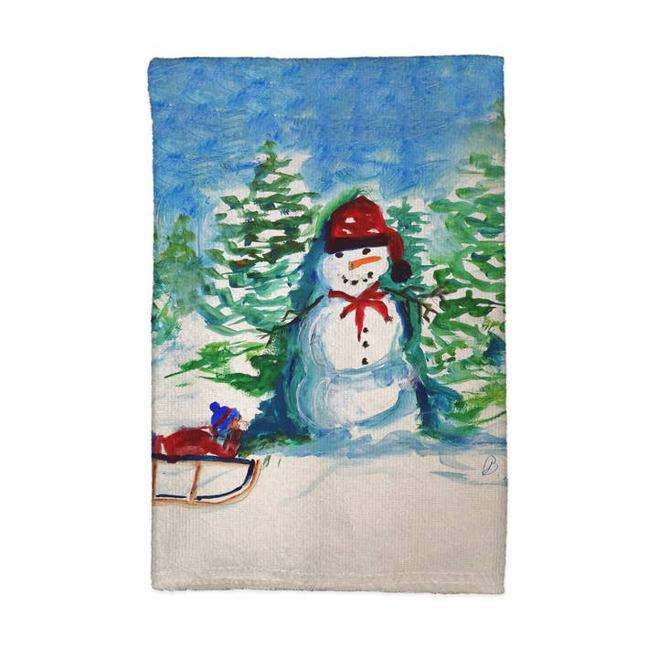 Serviette de cuisine Snowman & Sled pour la vente par Betsy Drake Interiors