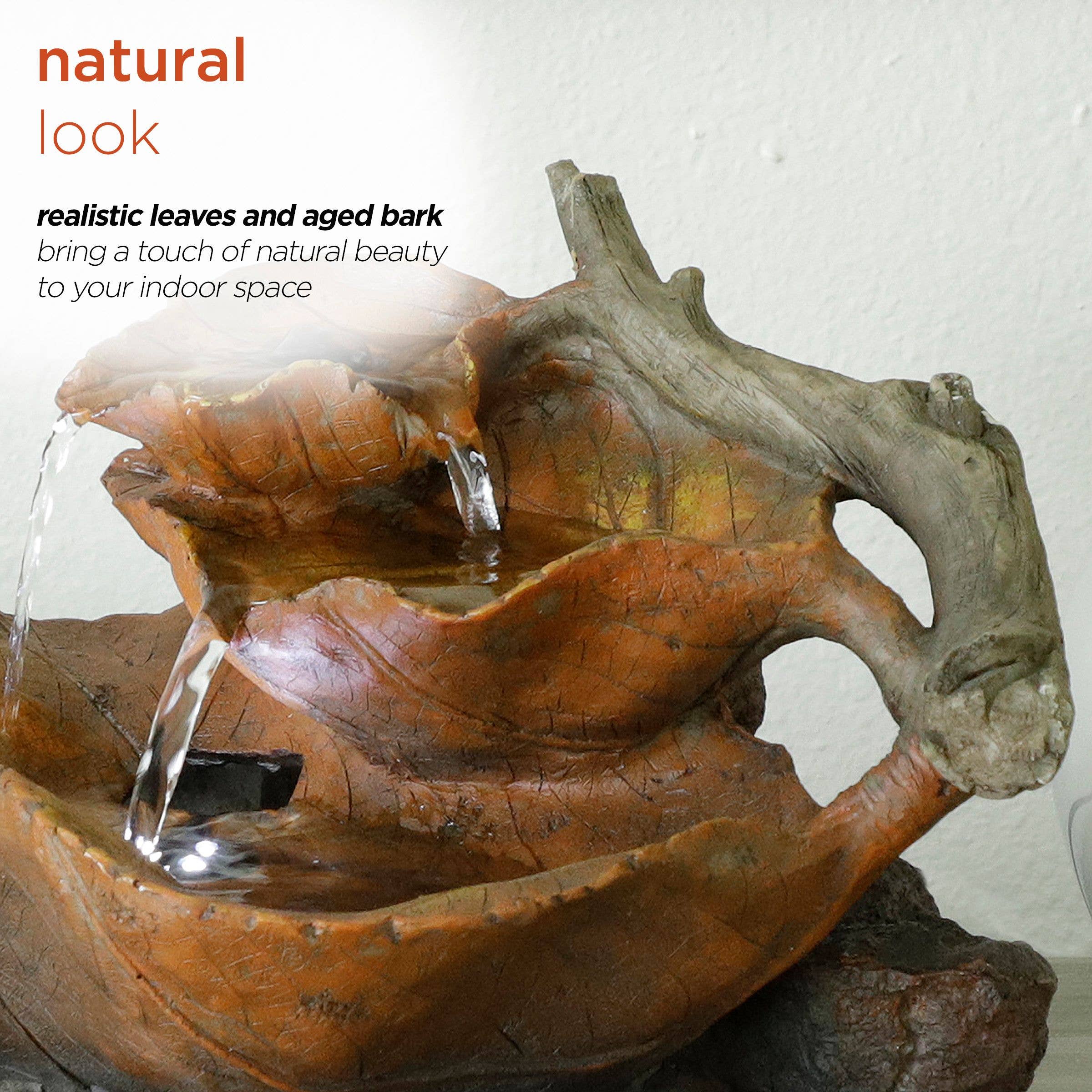 Alpine Corporation - Wholesale Decorative Tabletop Object - Alpine Corporation Tiered Leaf Tabletop Fountain w/White LED5