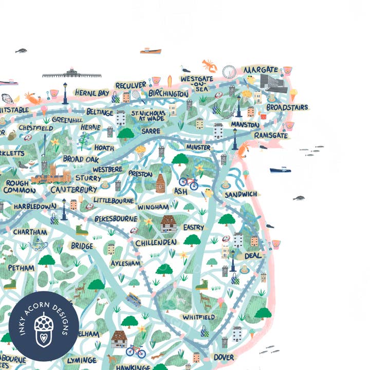 Inky Acorn Designs - Wholesale Art Print - Kent Illustrated Map Signed Art Print1