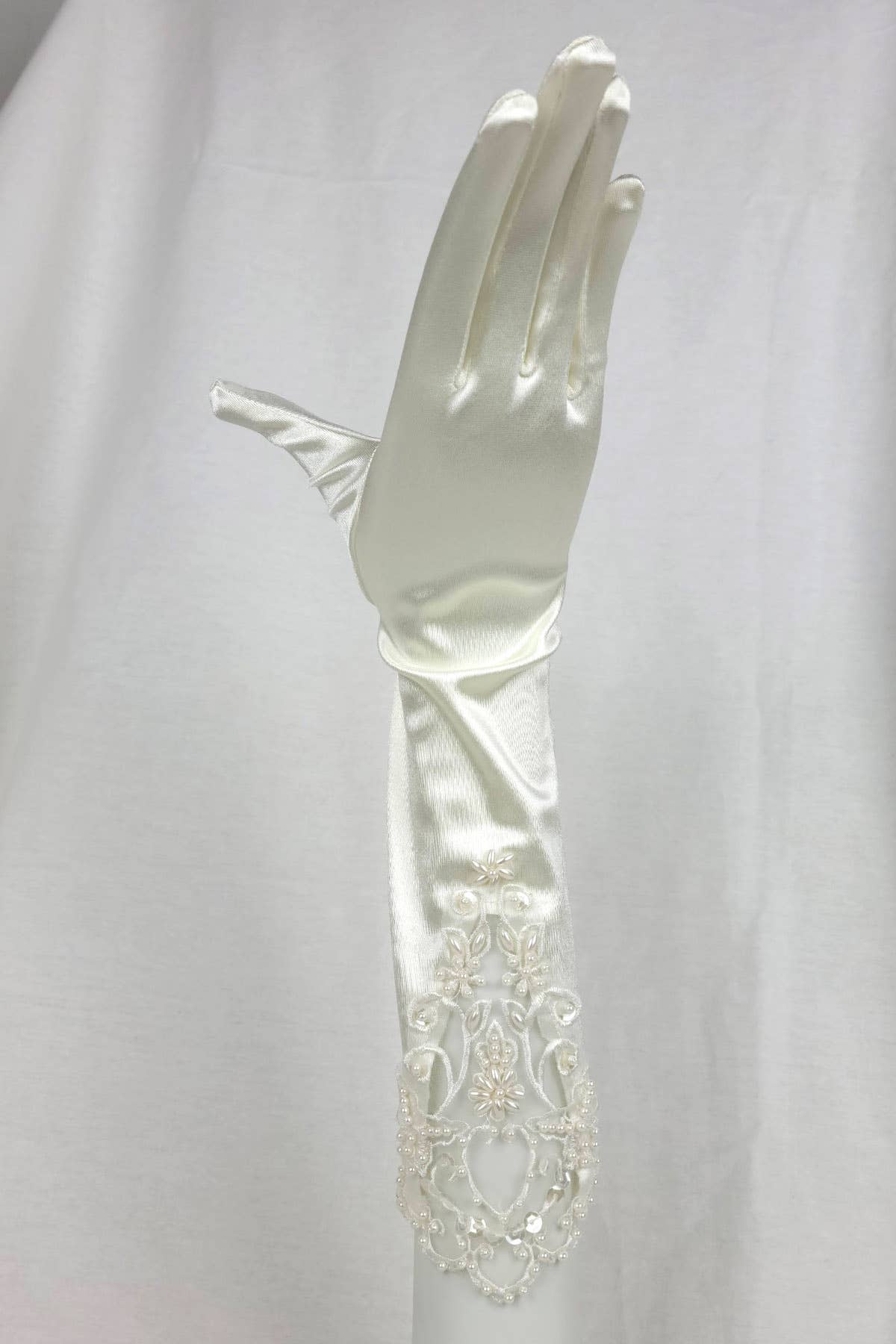 Chicas - Wholesale Gloves – Women's - Pair of Long Satin Gloves With Lace and Pearls G4388BL5