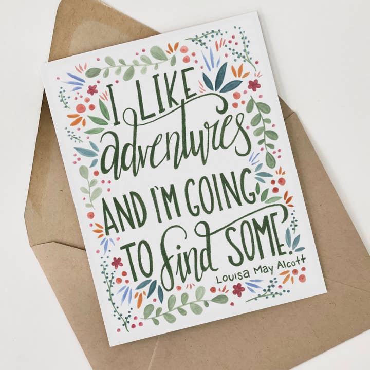 Louisa May Alcott Adventures Greeting Card (green) for wholesale by She Said It.