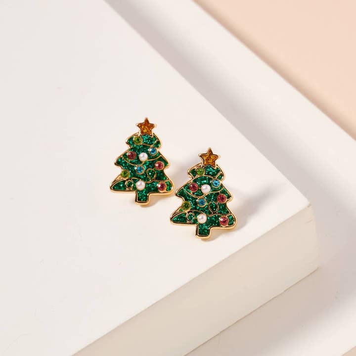 Frem - Wholesale Stud/Post Earrings - Christmas Tree Enamel Stud Earrings