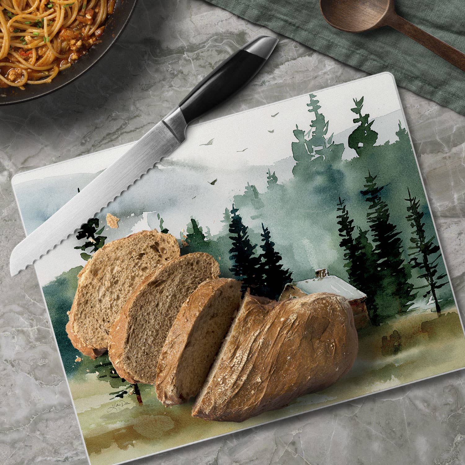 CounterArt/Highland Home/Thirstystone - Wholesale Cutting Board - "Cabin in the Woods" 3mm Glass Cutting Board 10" x 84