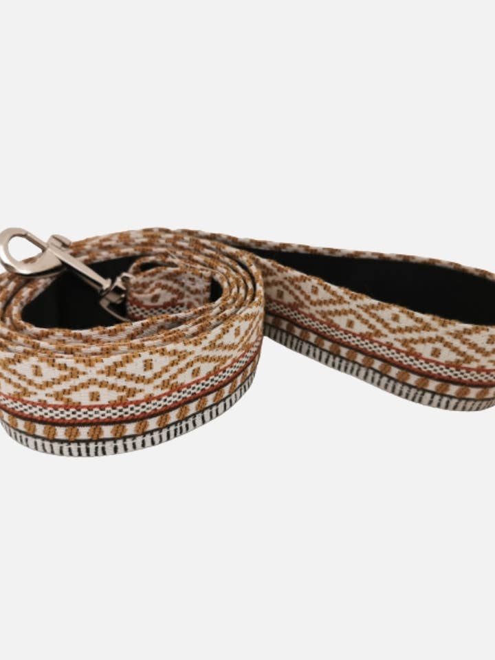 Caramel Handmade Dog Leash with Ethnic Pattern for wholesale by MUTT DOG & CO
