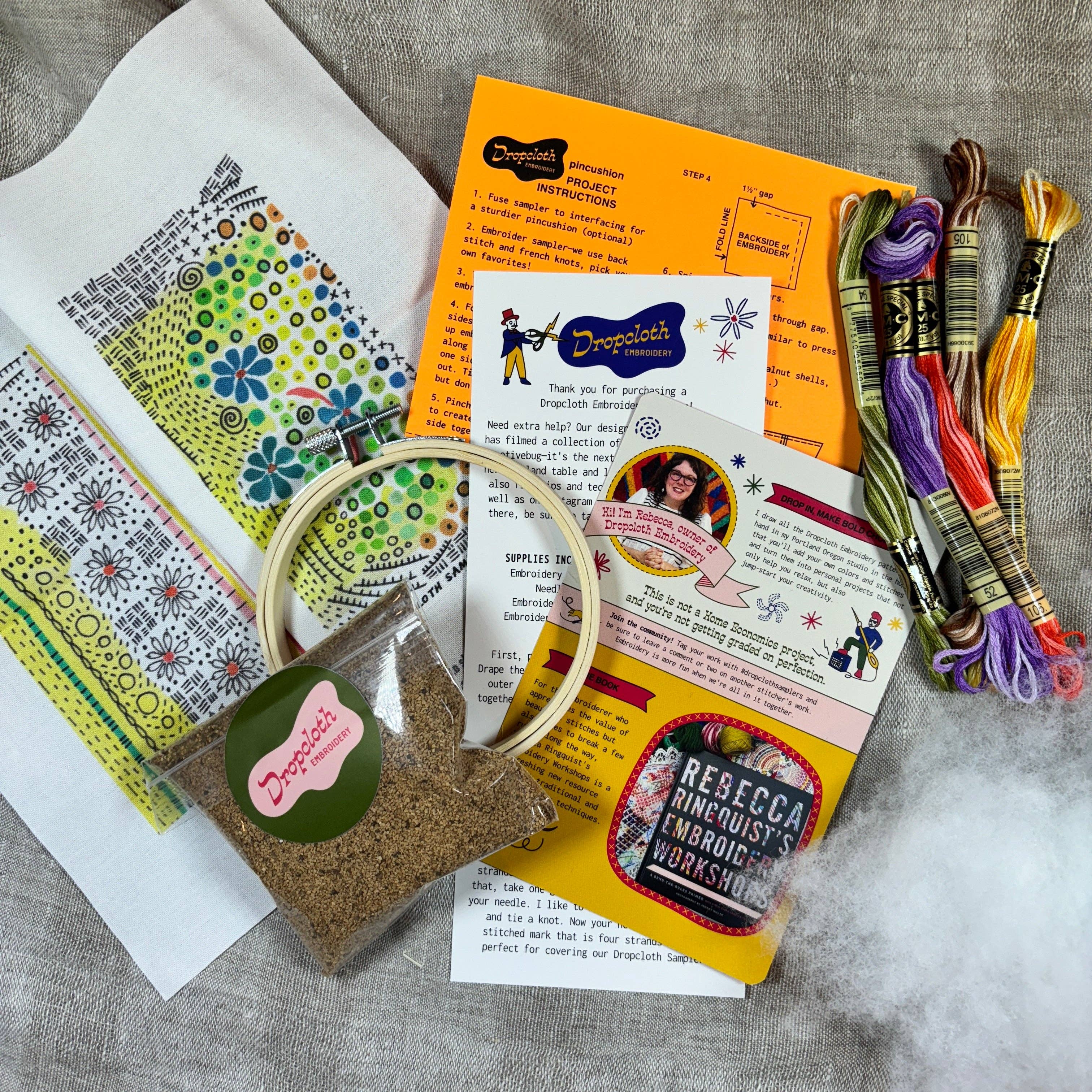 Dropcloth Samplers – wholesale Embroidery/cross-stitch supplies – Pin Cushion Project Wholesale KIT3