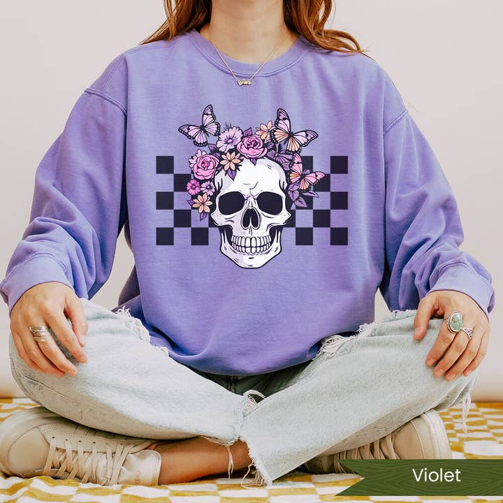 Flower Skull Checker for wholesale by Wildflower Apparel Co.