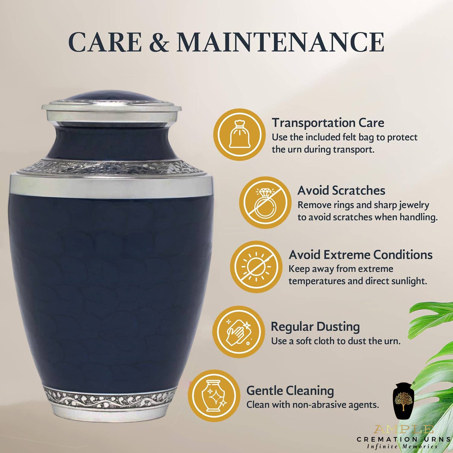 Ample Cremation Urns - Vendita all'ingrosso Urne - Urna Cineraria in Ottone Argento e Blu Profondo – Incisione Floreale a Mano4