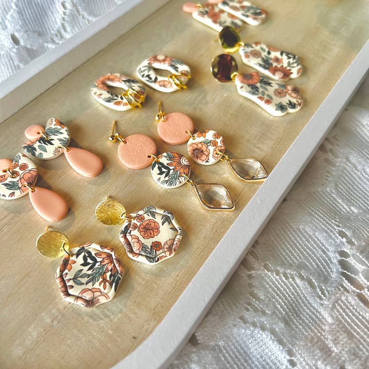 SeizeTheClayJewelry – wholesale Dangle earrings – Spring Floral Earrings, Peach Floral Earrings8