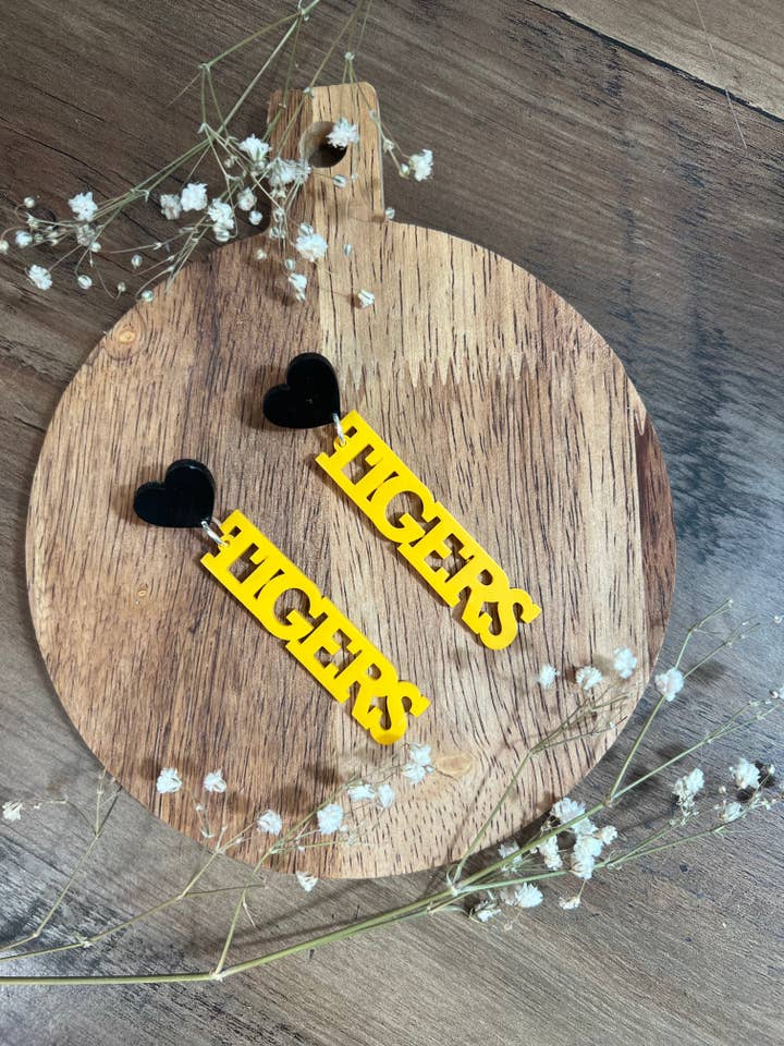 Orecchini a forma di tigre del Missouri, orecchini a forma di tigre, colore della squadra Mizzou per la vendita all'ingrosso da parte di Elby Designs