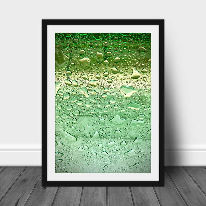 Green Water Droplets Abstract Photography Print Wall Art for wholesale by Angie Harris Photography