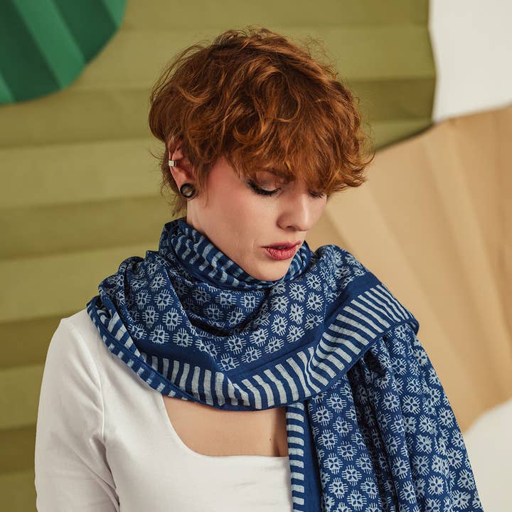 Laken Indigo Scarf for wholesale by Handker Bandanas