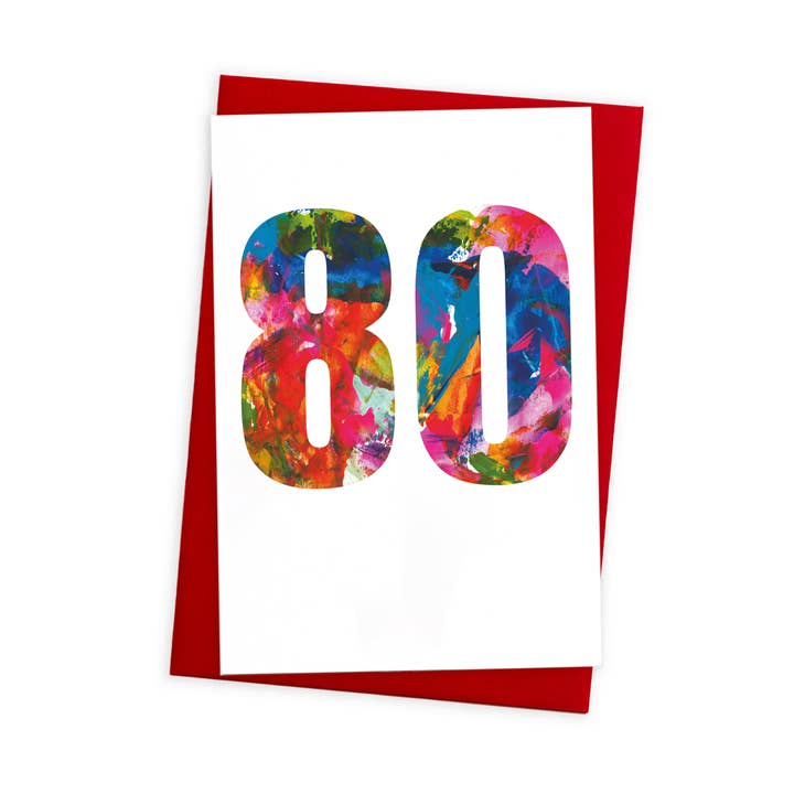 Carte d'anniversaire 80 ans et enveloppe colorée - Art abstrait pour la vente par size3art