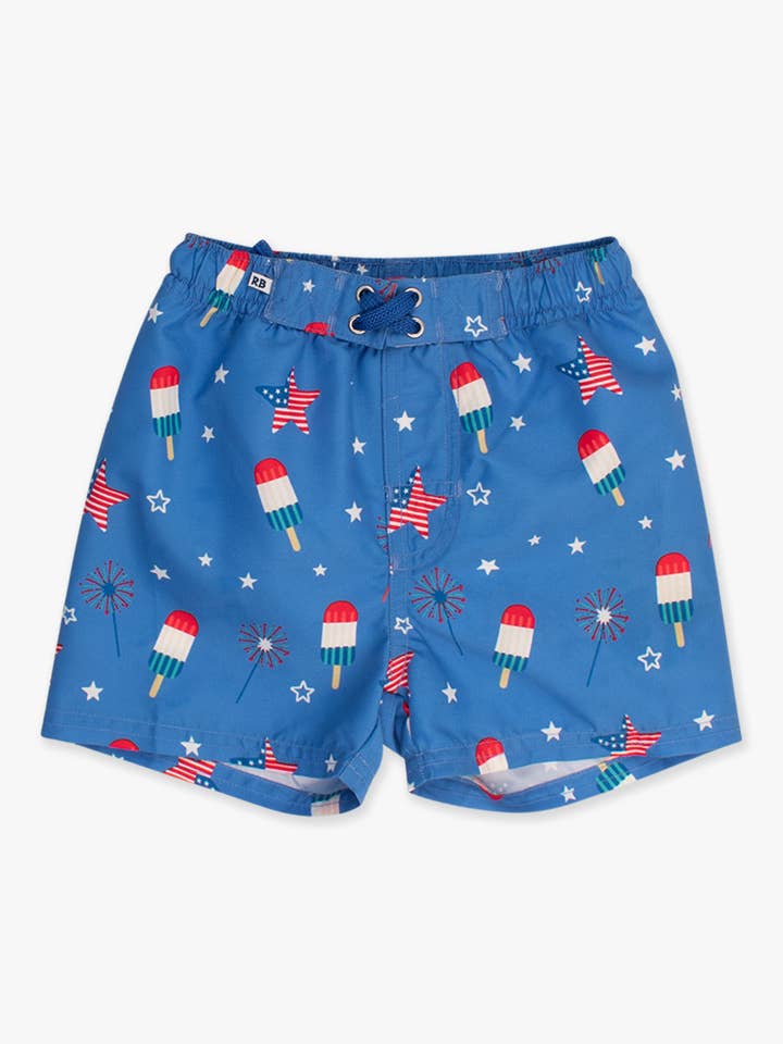 Blue Boys Freedom Fireworks Swim Trunks for wholesale on Faire