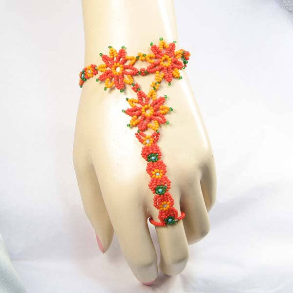 Pulsera de dedo con cuentas de semillas de color naranja y negro para venta al por mayor de BEADS CORNER