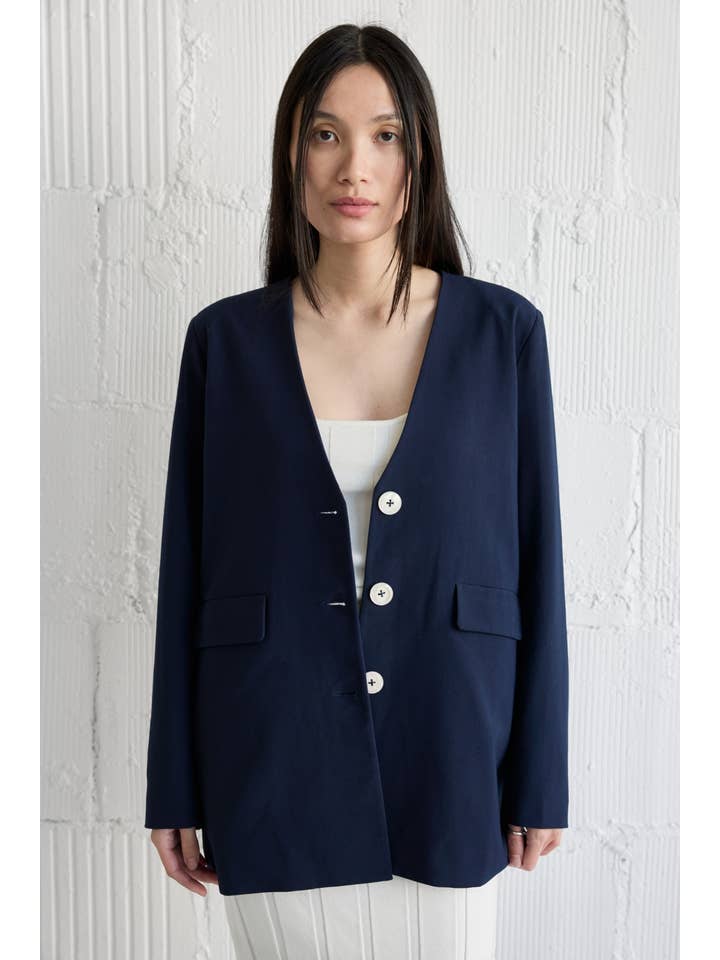 All Row - Wholesale Blazer - Women's - The Eleanor Blazer | Deep V-Neck Oversized Blazer16