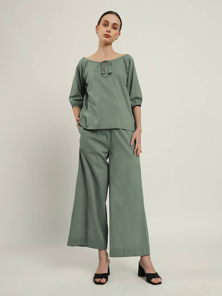 Bukser Matchende Sæt - Mint Ubemærket SløjfeHals for engroshandel hos Thevasa