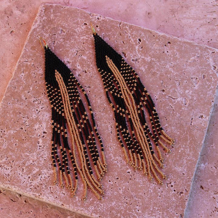 La parisienne des îles - Wholesale Dangle Earrings - Boucles franges SAINT MARTIN noir