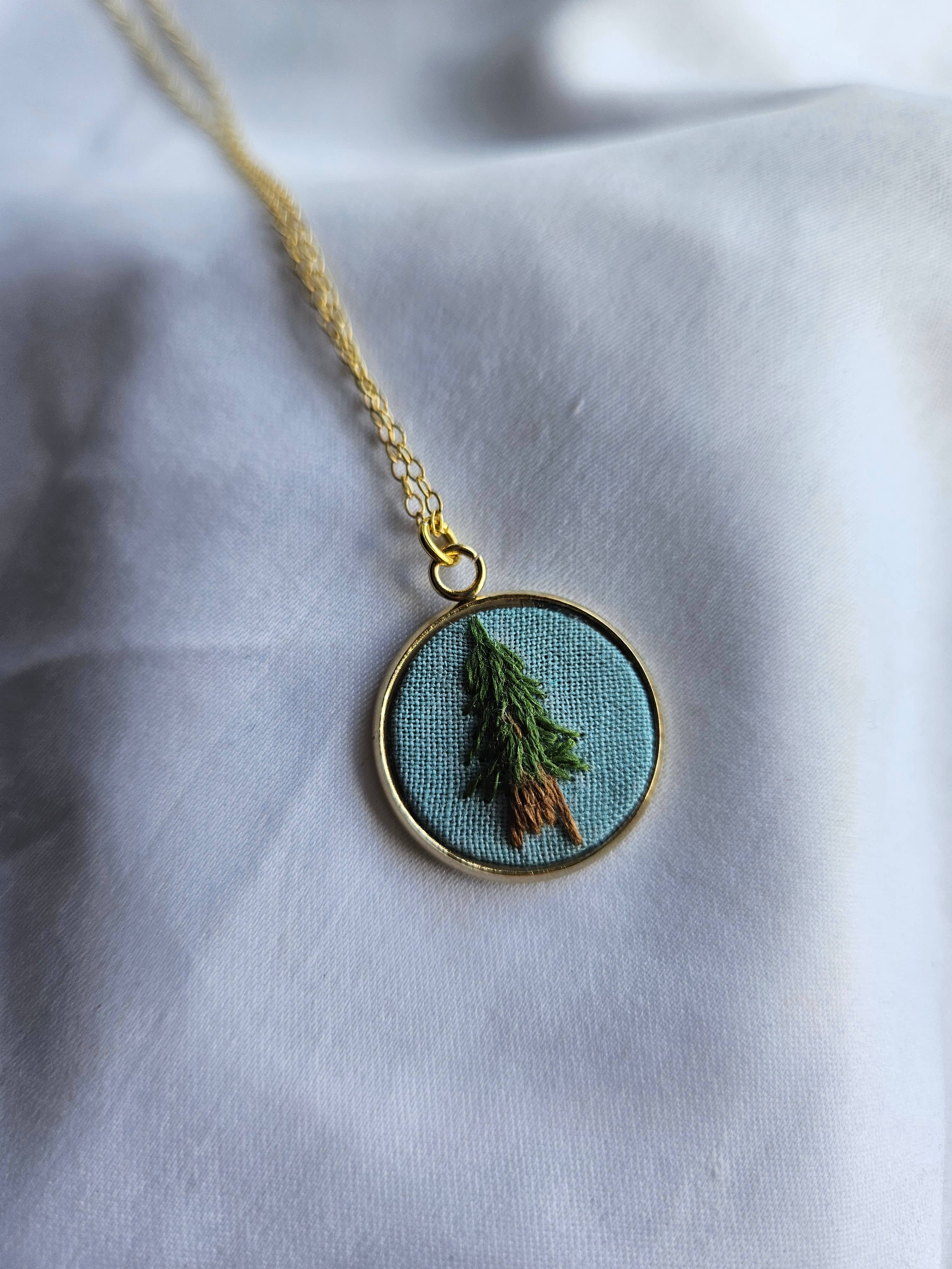 Biobroidery - Wholesale Pendant/Charm Necklace - Hand-embroidered Douglas-fir tree pendant3