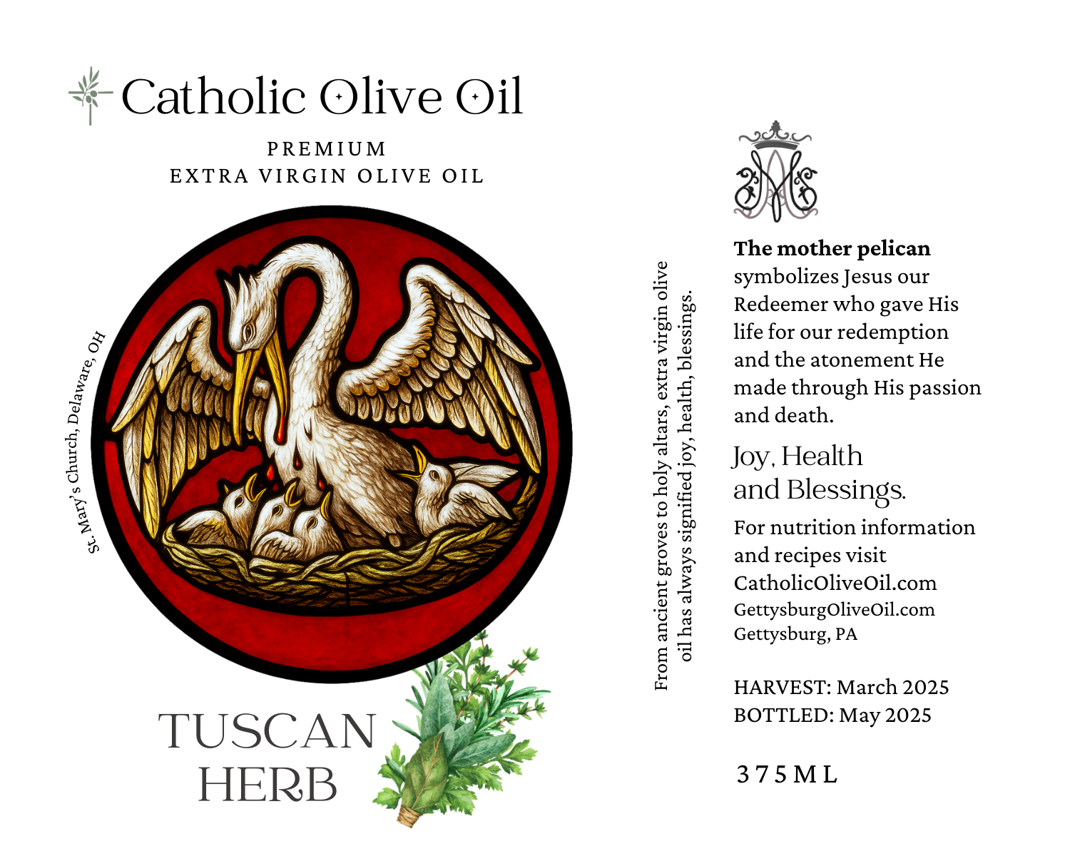 Catholic Olive OIl - Wholesale Olive Oil - Mother Pelican Tuscan Herb Olive Oil2