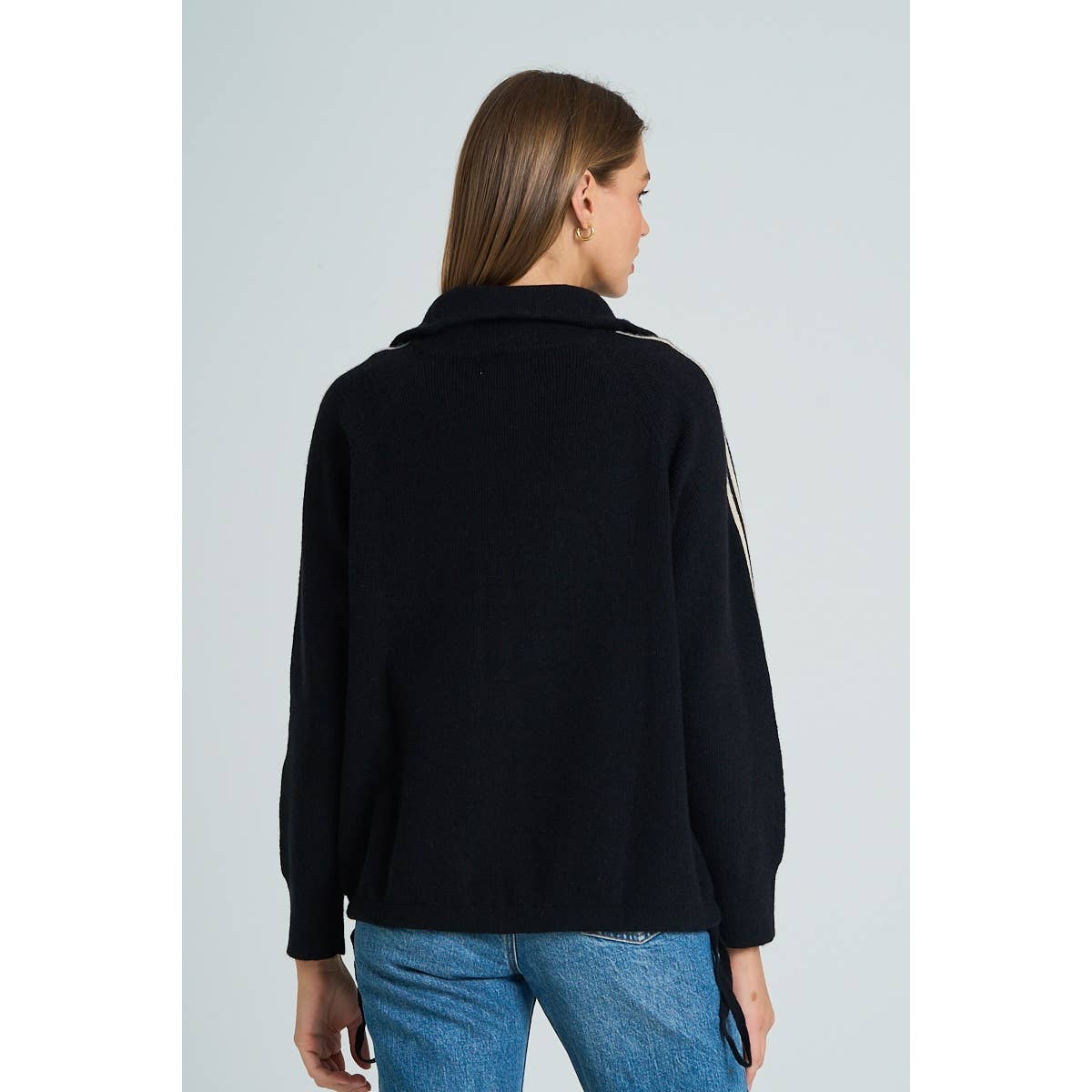 The GREii - Vente Pull en maille – femme - Pull en tricot à manches rayées et fermeture éclair11