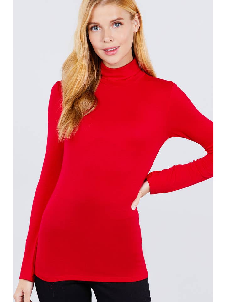 42POPS - Wholesale Knit Top - Women's - ._ SI-11161 LONG SLEEVE TURTLE NECK FITTED RAYON JERSEY TOP10