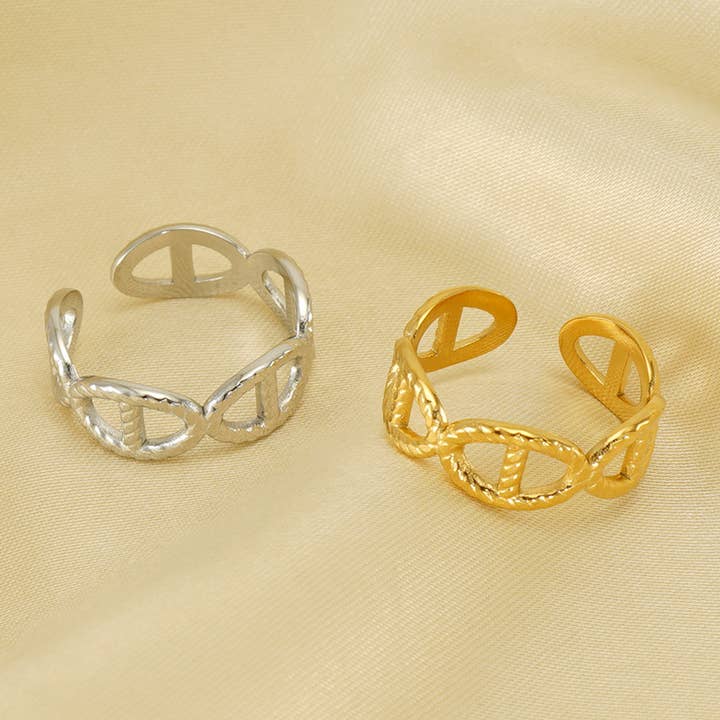 Lily Clothing - Wholesale Band/Stacked Ring - TITANIUM CUTOUT ADJUSTABLE STAINLESS STEEL RING5