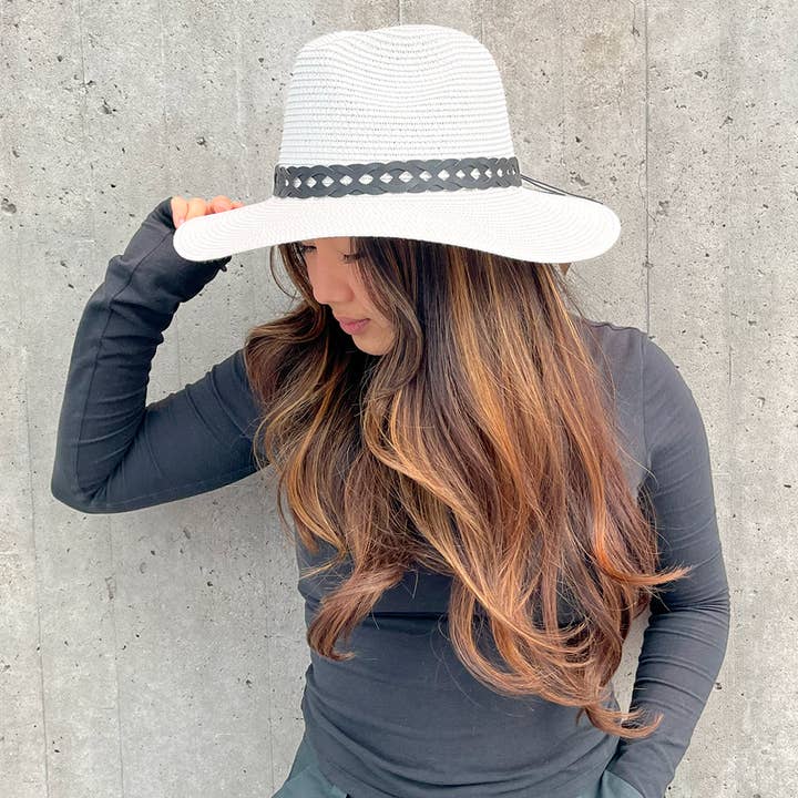 Jen & Co. - Wholesale Straw Hat - Women's - *SALE* HAT2497 Mary Straw Fedora w/ Leather Chain Band