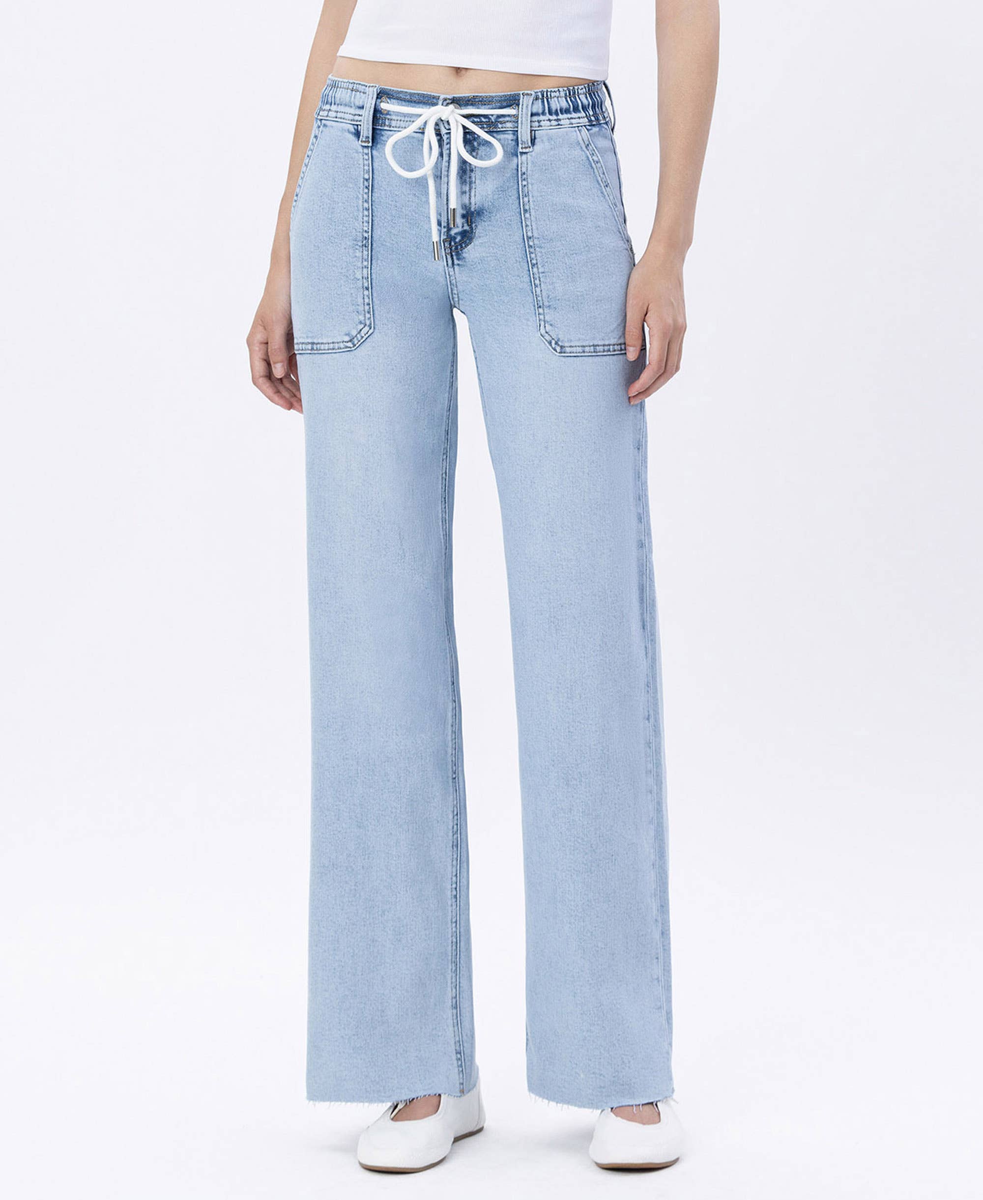 KLART Wide-leg jeans med højt liv og snørelukning i taljen LV1902 for engroshandel på Faire0