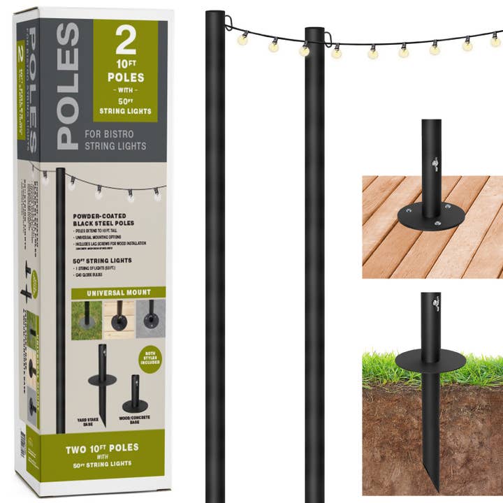 String Light Pole 2 Pack + 50 ft G40 Lights for wholesale by Excello Global Products