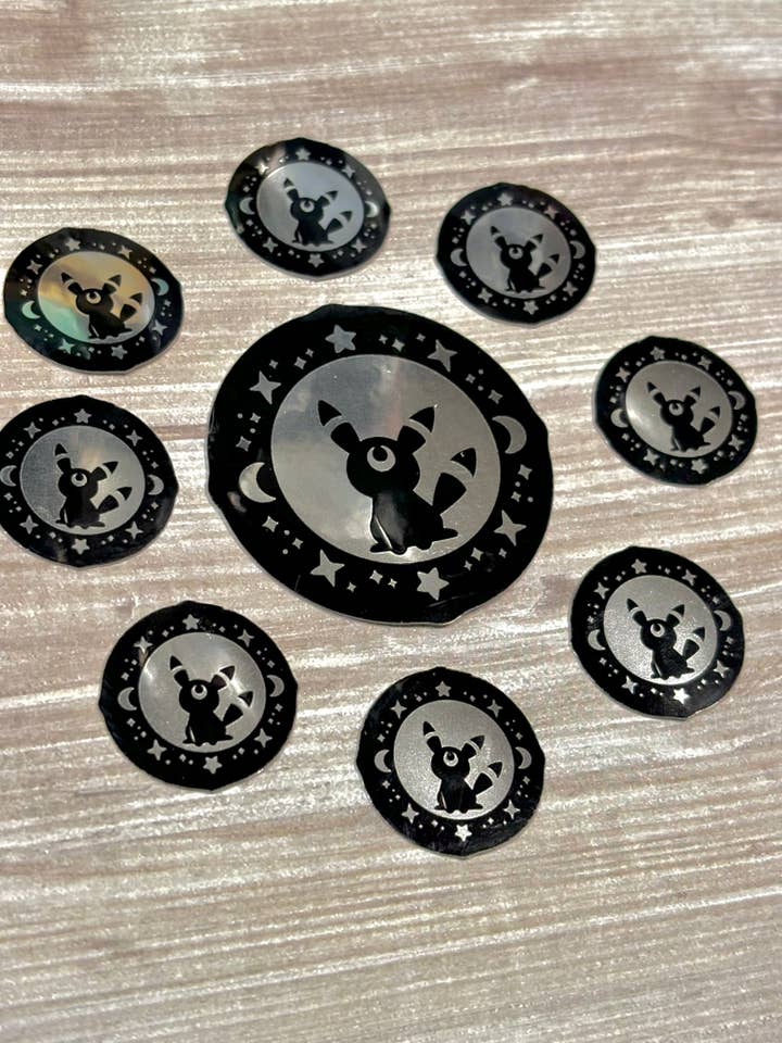 Mirrored Umbreon Vinyl Stickers | Pokemon Eeveelutions for wholesale by Winterra LLC