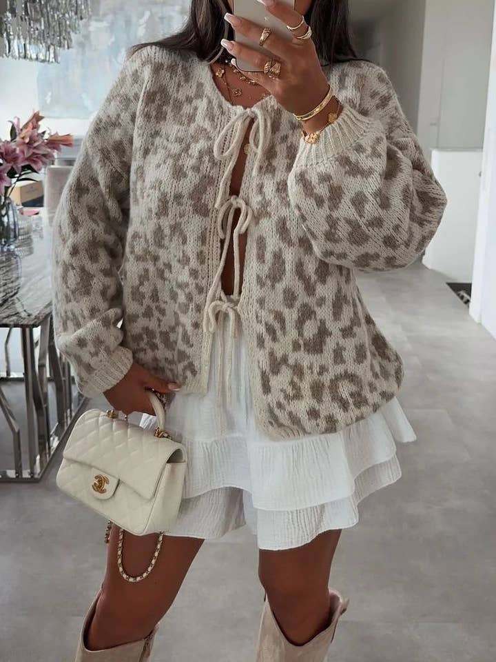 ESTEE BROWN - Wholesale Cardigan – Women’s - Leopard wool cardigan sweater - 25242