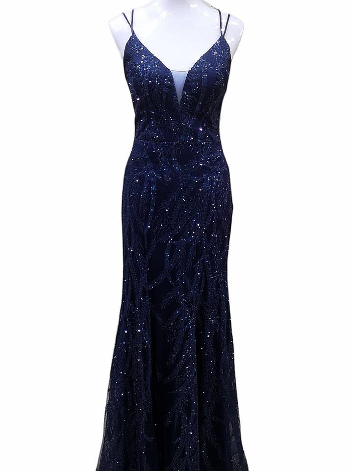 Navy blue rhinestone long mermaid dress for wholesale by Les Voiliers