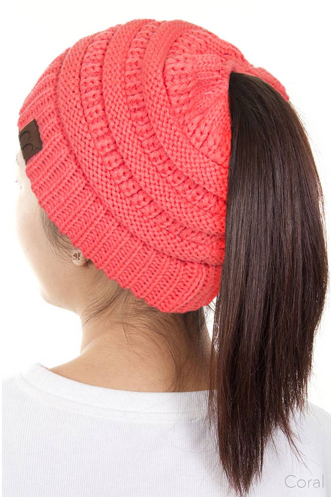 Hana - Wholesale Beanie - Women's - C.C Solid Color Ponytail Messy Bun Beanie5