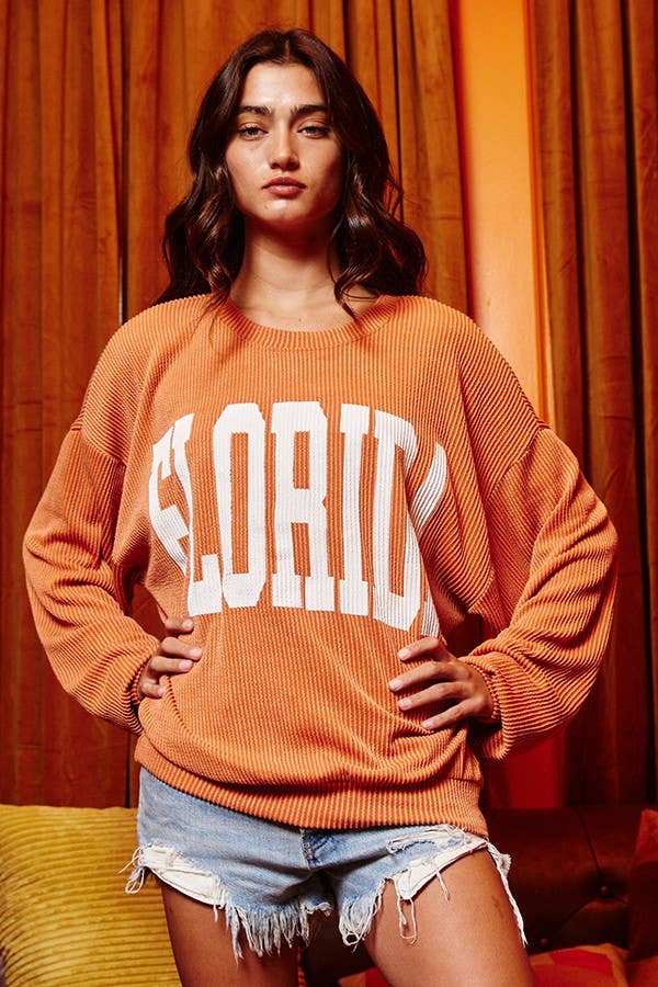BUCKETLIST INC - Wholesale Graphic Sweatshirt - Women's - T1770B 'Florida' Comfy Oversize Graphic Sweatshirt, Gameday13