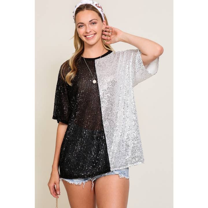 Paperdoll - Wholesale T-Shirt - Women's - Sequin round neck oversized stop