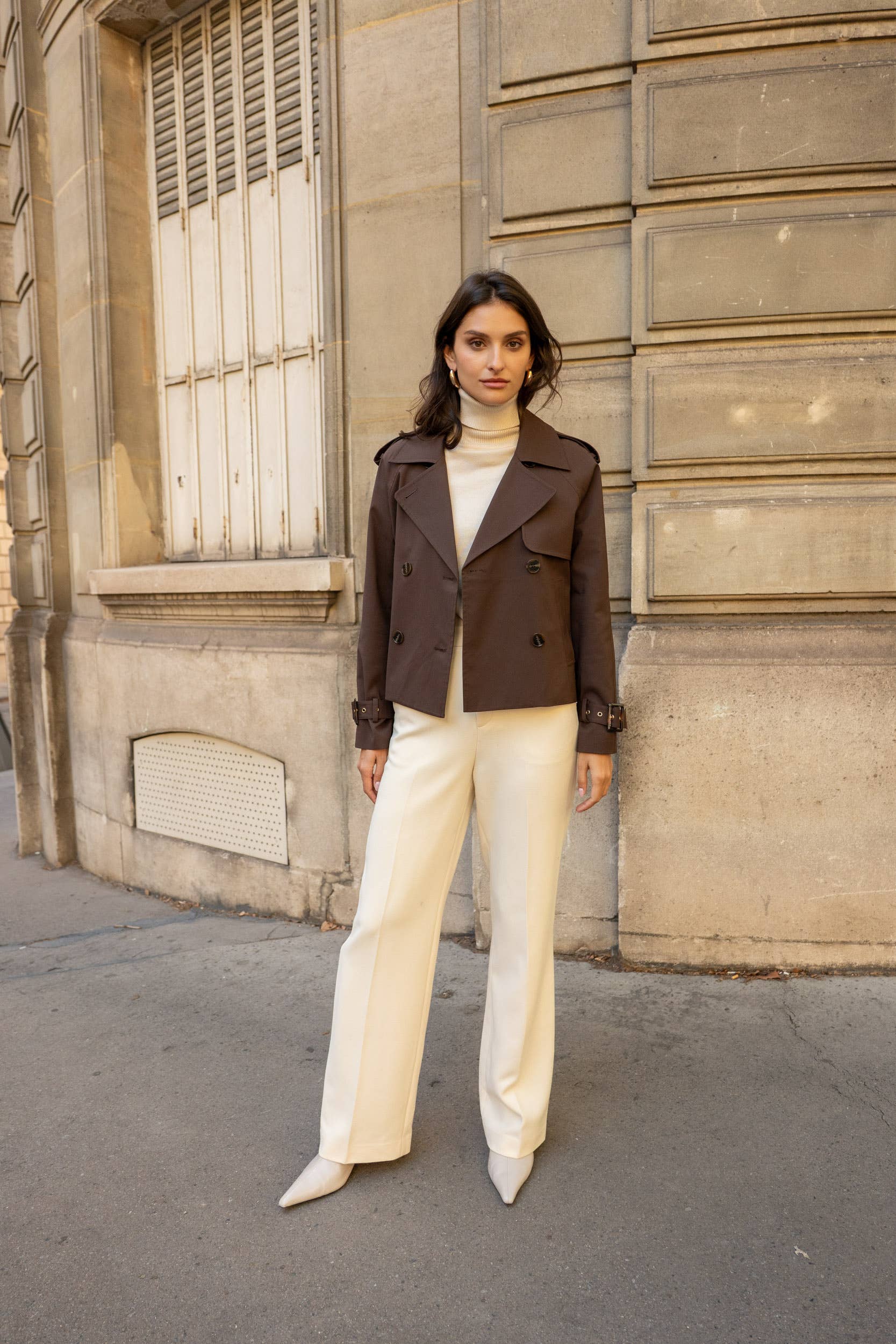 Attentif Paris - Wholesale Trench Coat - Women's - Solid cropped trench in cotton blend12