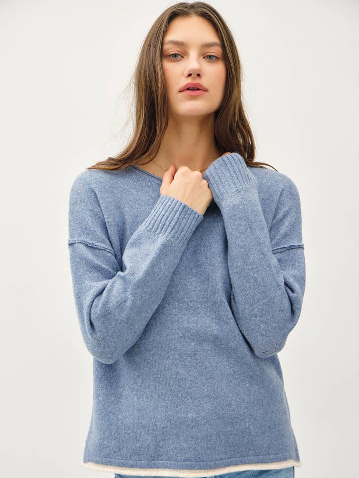 Be Cool - Wholesale Knit Sweater - Women's - COZY ACCENT COLOR SOLID SWEATER