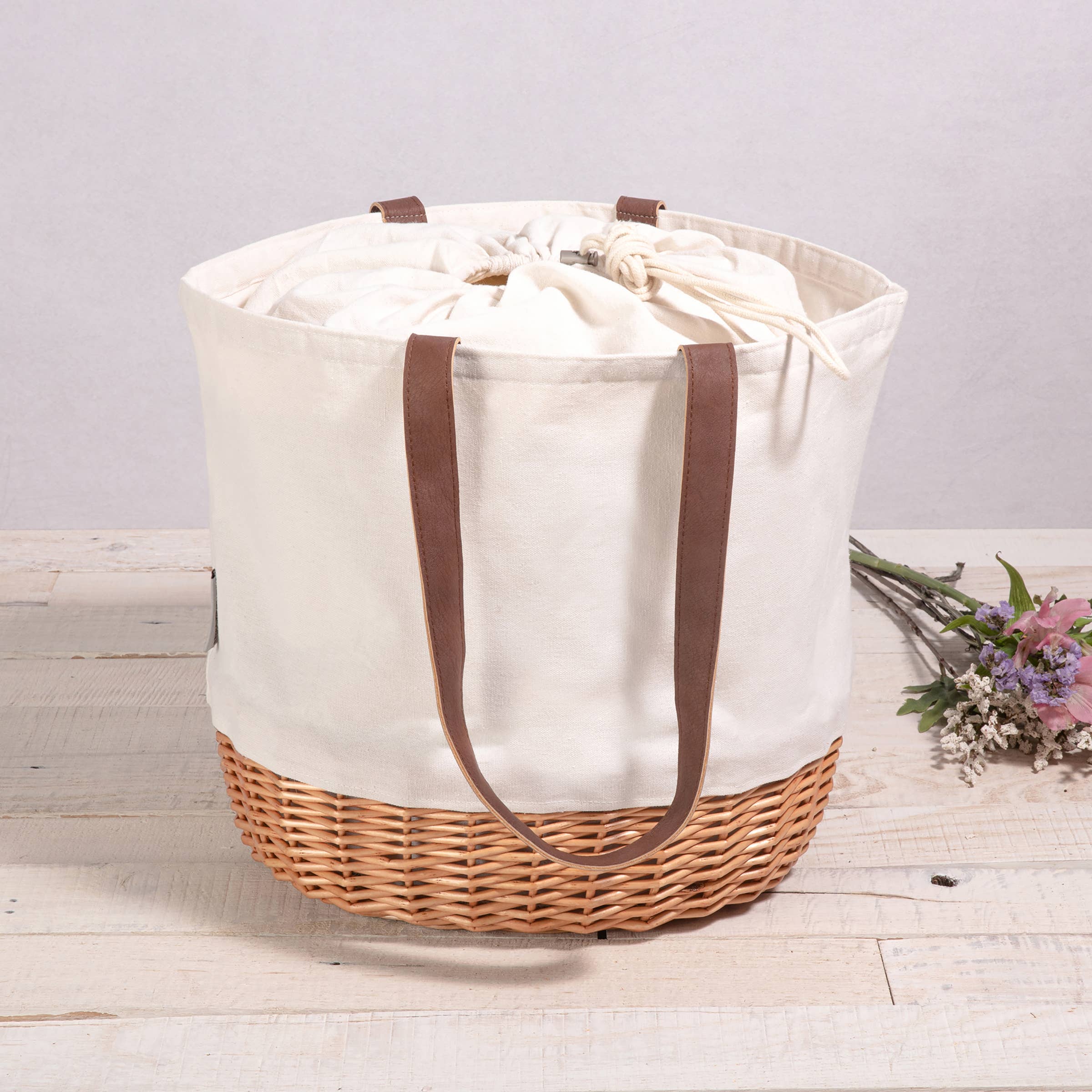 Natural Elements Beige White Woven Insulated Lunch Bag Large Cooler Picnic  NWT