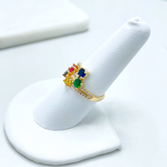 Luxus Accessories - Vente Bague avec plusieurs pierres - Bague en zircone cubique colorée remplie d'or 18 carats et micro zircone cubique2