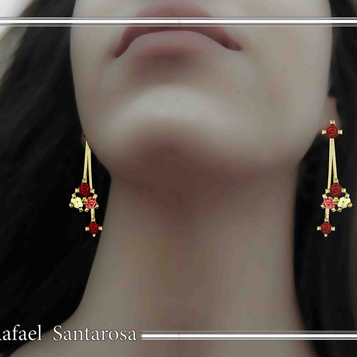 orecchini bouquet di rose su argento 925 dorato per la vendita all'ingrosso da parte di RAFAEL SANTAROSA