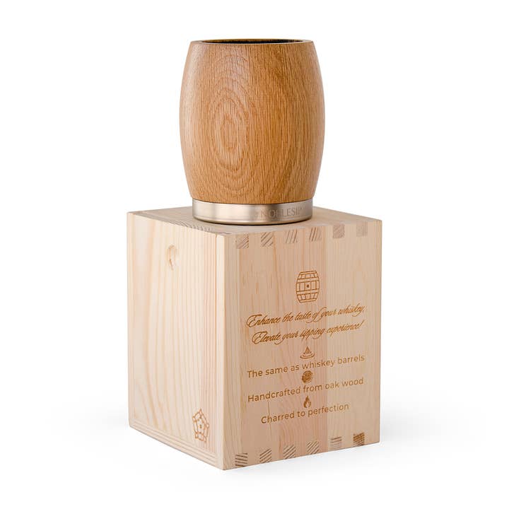 NOBLESIP – wholesale Cocktail-/likörglas – Ekwhiskytumbler i trälåda. Fars dag-present.