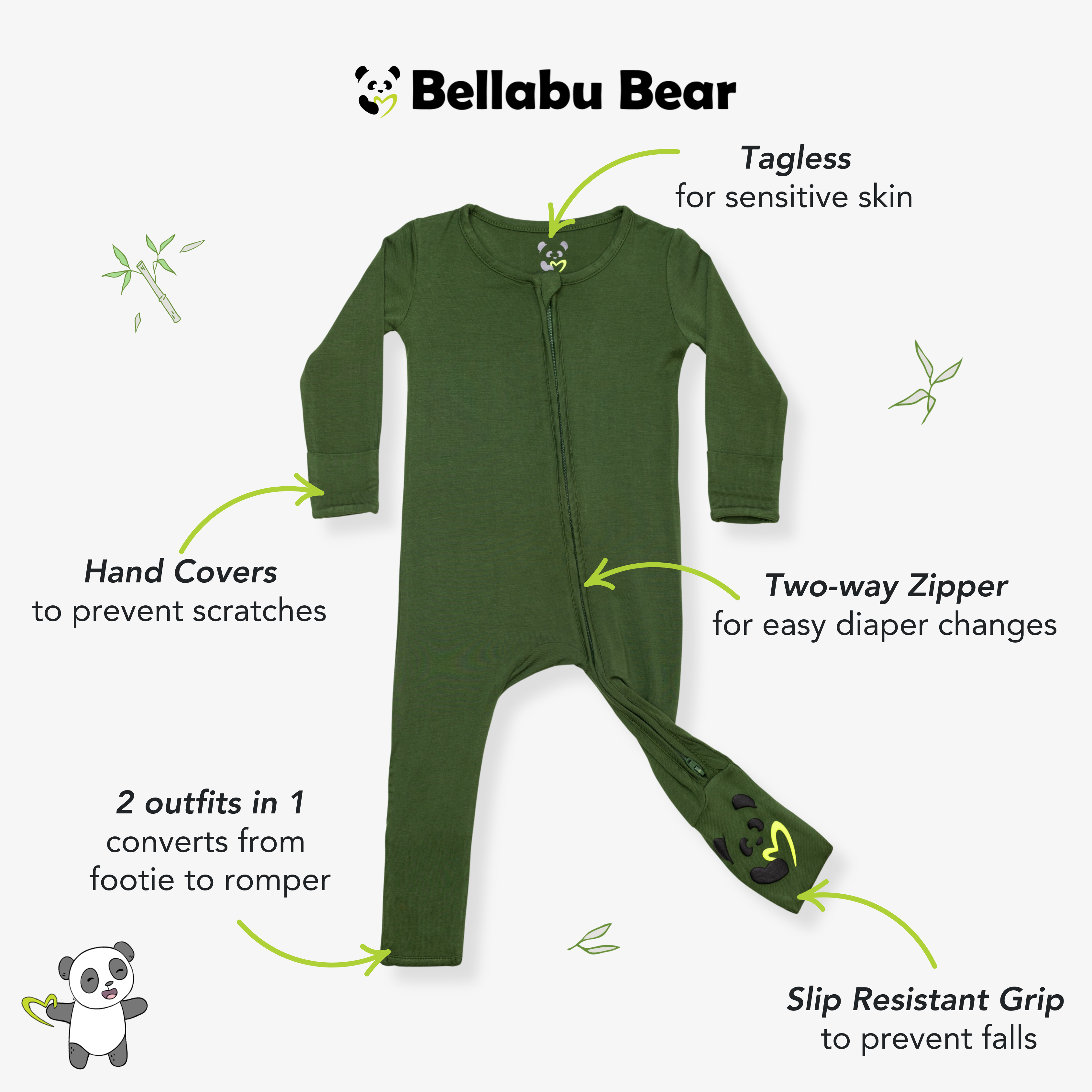 Bellabu Bear – Fato de dormir – Bebé por atacado – Foto Descapotável em Bambu Evergreen4