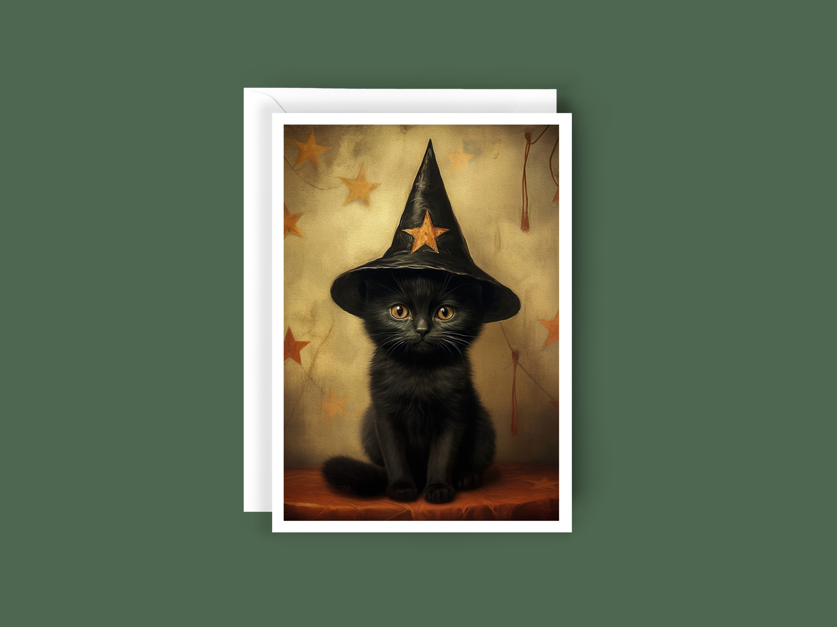 Salty Alyce - Wholesale Halloween Card -  Halloween Witch Cat with Stars Blank Card 28AS2