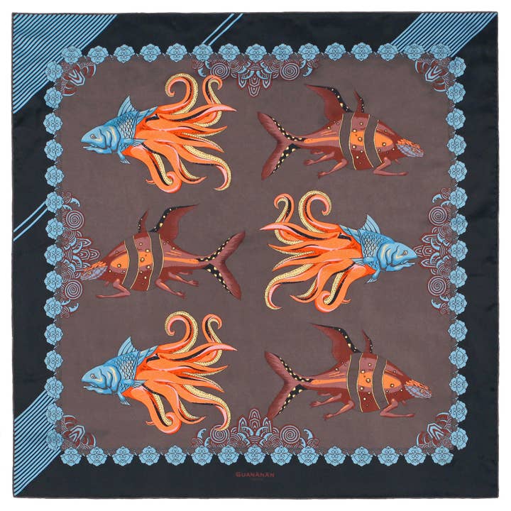 The Fish Square Silk Scarf for wholesale by GuanAnAn London